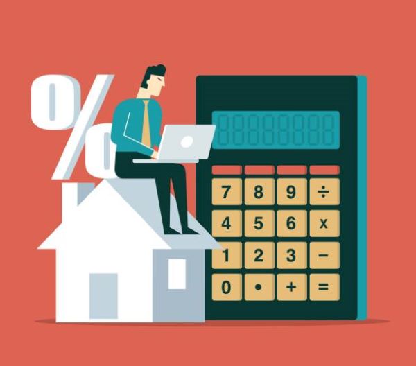 Departamentos en venta en Metepec; Ilustración de un chico sentado en una mesa de color blanco con un camputadora y una calculadora.