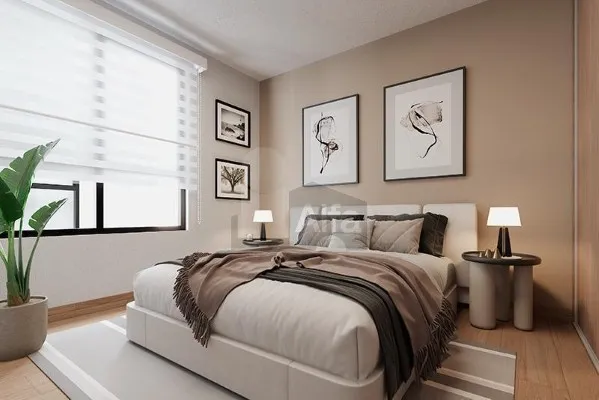 Fotografía de una recámara de uno de los departamentos en venta que se ofrece en el servicio de Alfa Inmobiliaria México